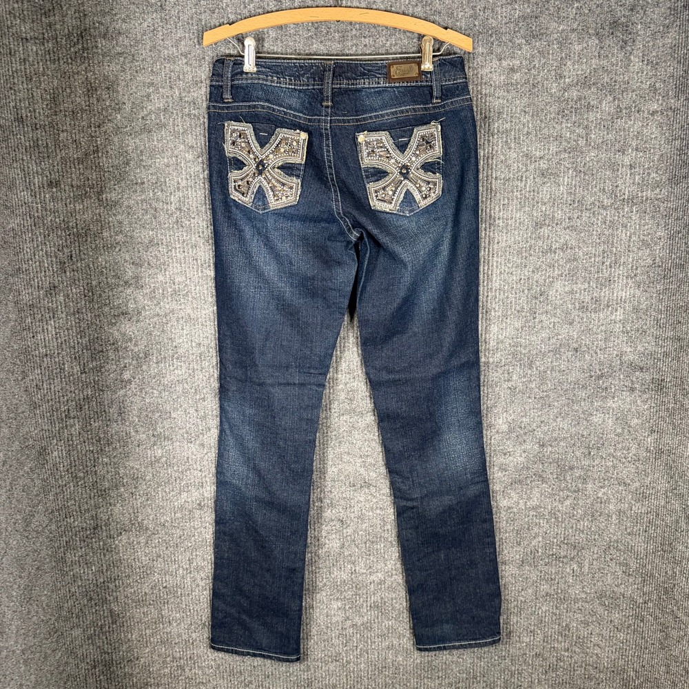 Y2K Earl‎ Jean Blue Straight Leg Womens 7 Dark Wash Embellished Cross Rodeo